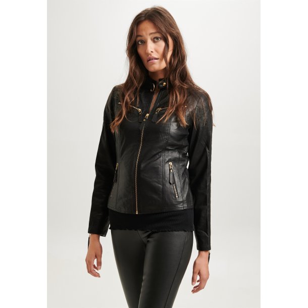 Butterfly Dame Skindjakke - 10.245 - Sort - Guld Lynl�s